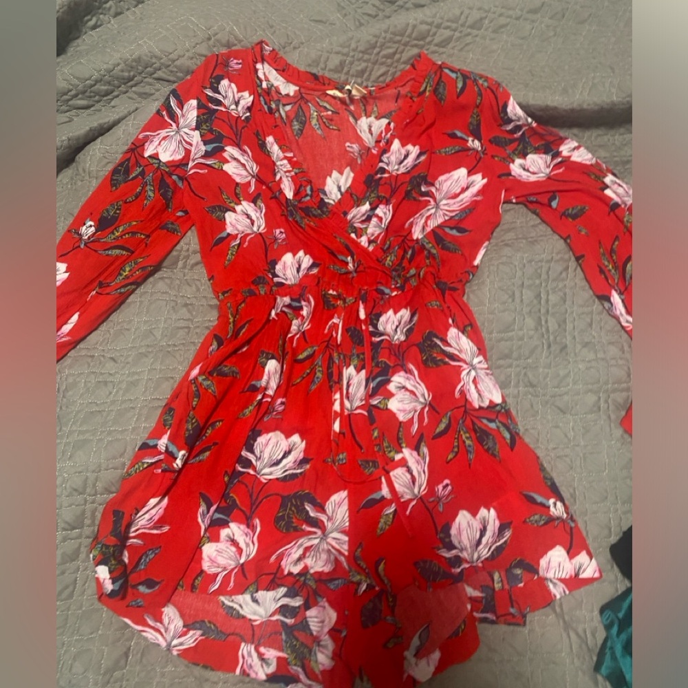red flower short romper